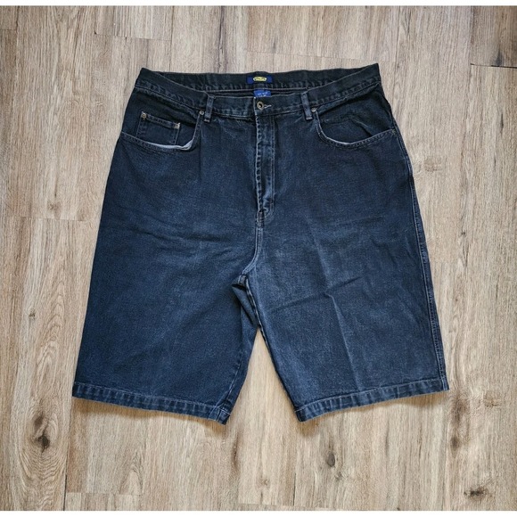 Y2K Utility Jean Shorts Sz40 Loose Baggy Jorts Wide Leg Skater Denim Dark Wash - Picture 1 of 7